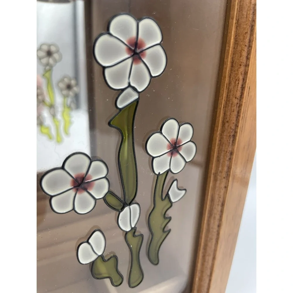 Vtg.  Wooden Jewelry Box Centurion Ring Chest Floral Stained Glass Door Mirror